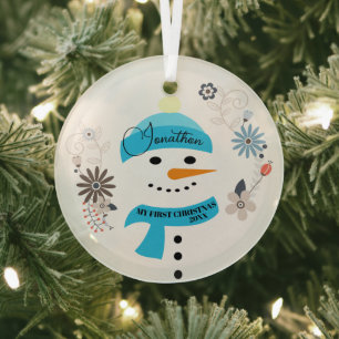 Baby Boy First Christmas Ornament, Personalized  Glass Tree Decoration