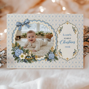 Baby Boy First Christmas Photo Holiday Card