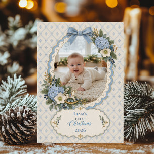 Baby Boy First Christmas Photo Holiday Card