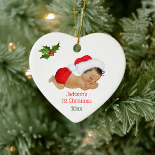 Baby Boy First Christmas Red Santa Hat Ceramic Orn Tree Decoration
