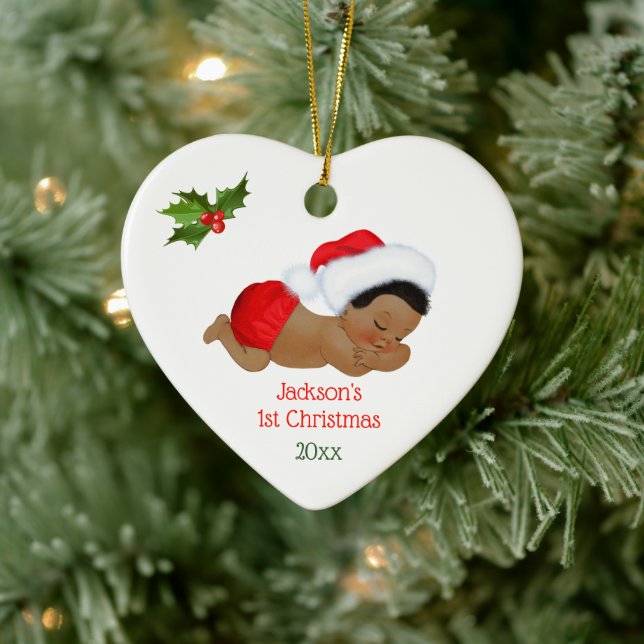 Baby Boy First Christmas Red Santa Hat Ceramic Tree Decoration (Tree)