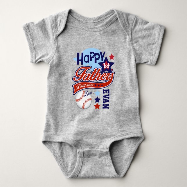 Baby Boy First Fathers Day Baseball Shirt (Front)