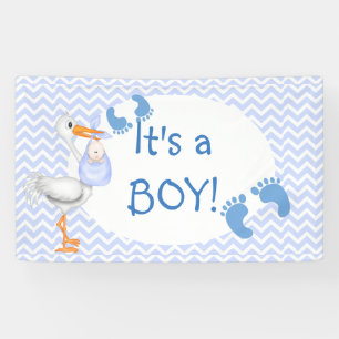 Baby Boy, Footprints, Stork, Custom Banner