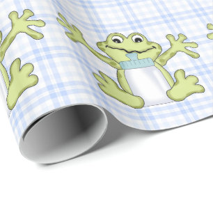 Baby Boy Frog cartoon glossy wrapping paper
