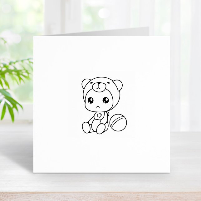 Baby Boy Girl Bear Jumpsuit 1x1 Rubber Stamp (Creator Uploaded)