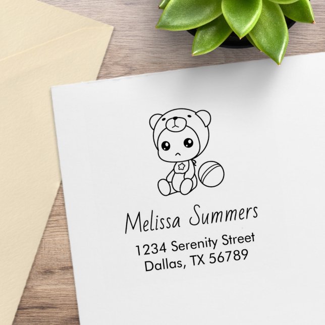 Baby Boy Girl Bear Jumpsuit Address Rubber Stamp (Creator Uploaded)