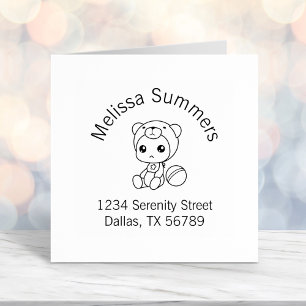 Baby Boy Girl Bear Jumpsuit Arch Address Self-inking Stamp