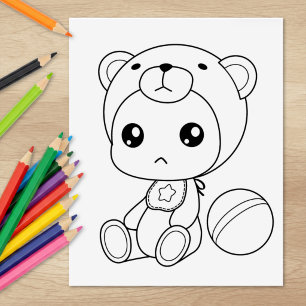 Baby Boy Girl Bear Jumpsuit Colouring Page Rubber Stamp