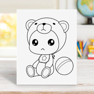 Baby Boy Girl Bear Jumpsuit Colouring Page Rubber Stamp