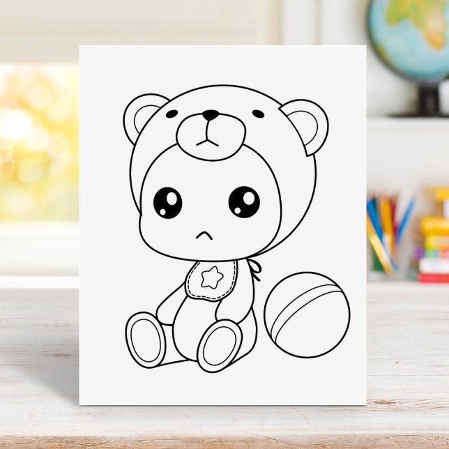 Baby Boy Girl Bear Jumpsuit Colouring Page Rubber Stamp (Creator Uploaded)