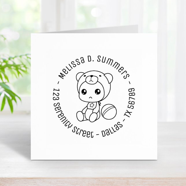 Baby Boy Girl Bear Jumpsuit Round Address 2 Rubber Stamp (Creator Uploaded)