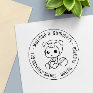 Baby Boy Girl Bear Jumpsuit Round Address Self-inking Stamp