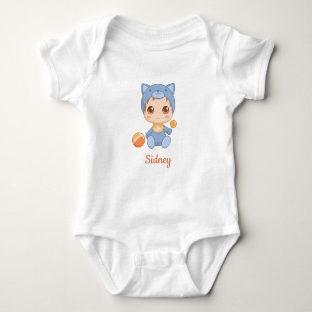 Baby Boy Girl Cat Custom Name Baby Bodysuit (Front)