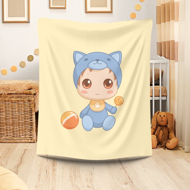 Baby Boy Girl Cat Jumpsuit Yellow Fleece Blanket (Creator Uploaded)