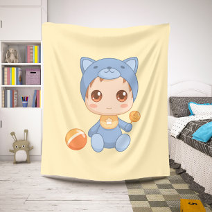 Baby Boy Girl Cat Jumpsuit Yellow Sherpa Blanket