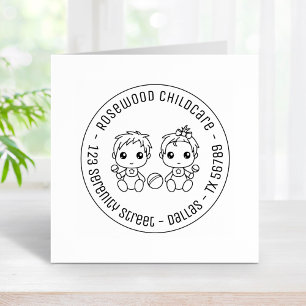 Baby Boy Girl Daycare Childcare Round Address 2 Rubber Stamp