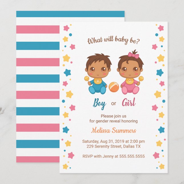 Baby Boy Girl Gender Reveal Party 2 Invitation (Front/Back)