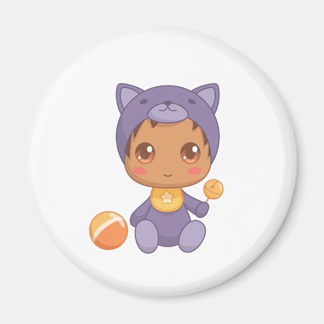 Baby Boy Girl Purple Cat Jumpsuit Magnet (Front)