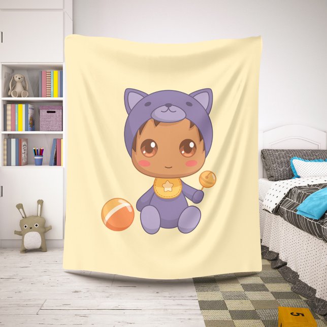 Baby Boy Girl Purple Cat Jumpsuit Yellow Sherpa Blanket (Creator Uploaded)