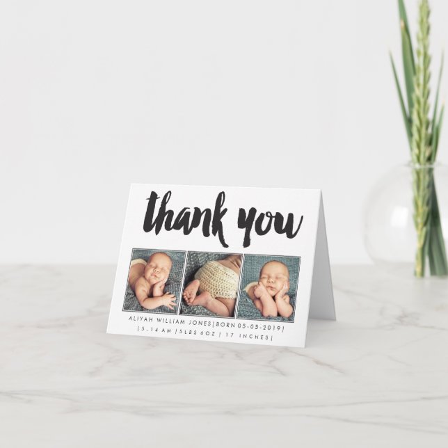Baby Boy Girl Thank You 3 Photo Custom Greeting Card (Front)
