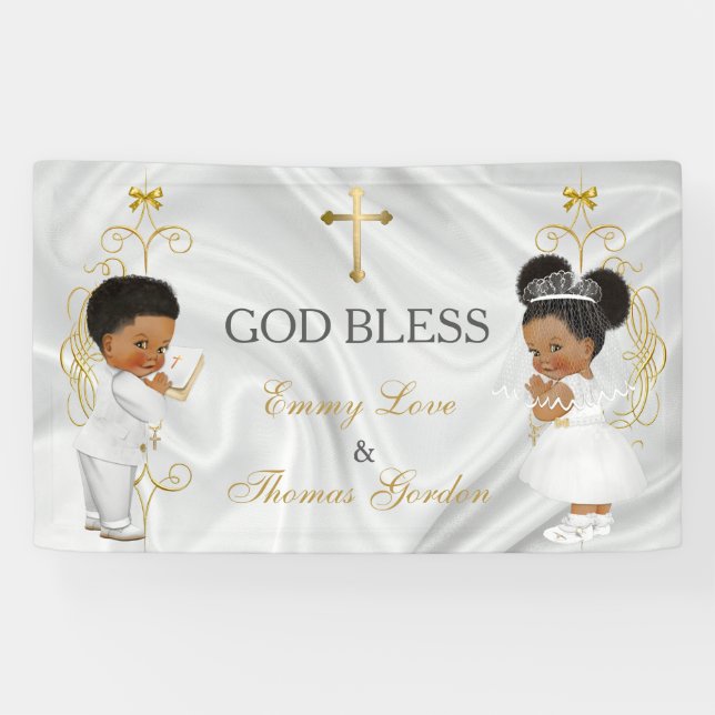 Baby Boy & Girl Twins Baptism Christening Ethnic  Banner (Horizontal)