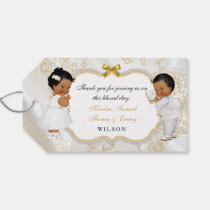 Baby Boy Girl Twins Baptism Cross African American Gift Tags