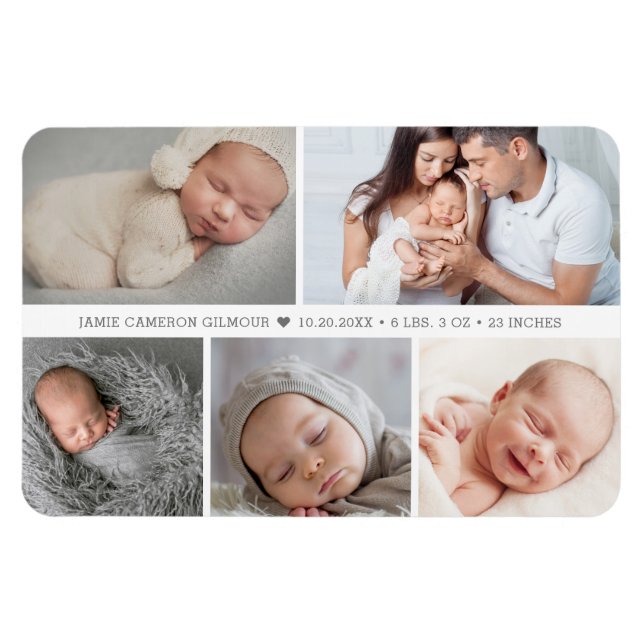Baby Boy Heart Birth Announcement Photo Collage Magnet (Horizontal)