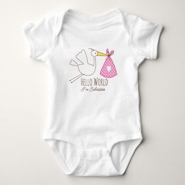 Baby Boy Hello World I'm Sebastian Personalized  Baby Bodysuit (Front)