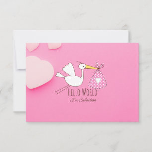 Baby Boy Hello World Sebastian Pink Thank You Card