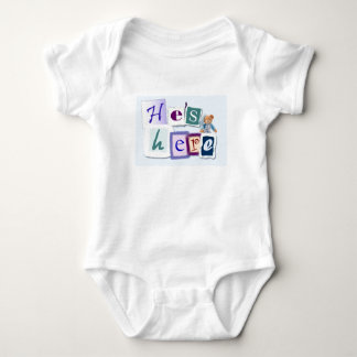 Baby boy "he's here!" outfit bodysuit