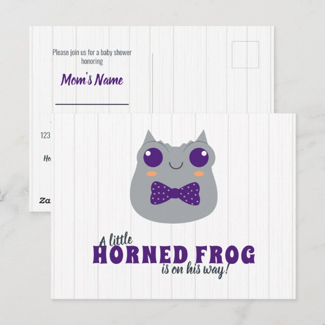 Baby Boy Horned Frog Purple Baby Shower Invitation Postcard (Front/Back)