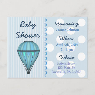 Baby Boy Hot Air Balloon Baby Shower Invitation Postcard