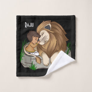 Baby boy hugging a cute lion Handcloth Bath Towel Set