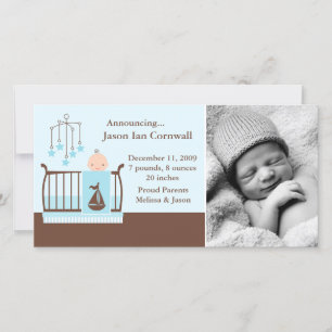 Baby Boy in Crib Photo Birth Announcements