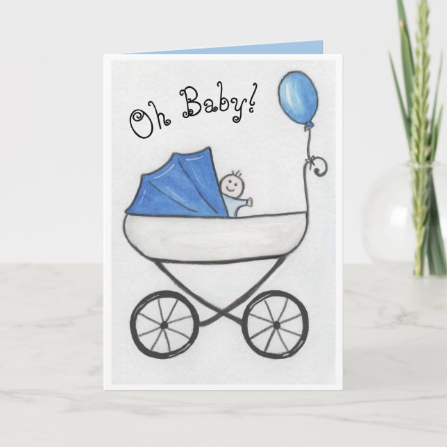 Baby Boy in stroller Card (Front)