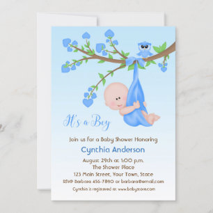 Baby Boy in Tree, Baby Shower Invitation