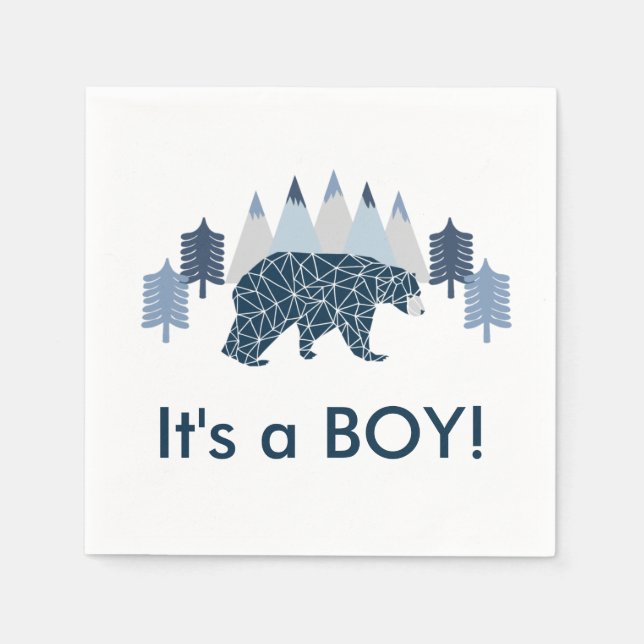 Baby boy it's a boy baby shower bear napkin (Front)