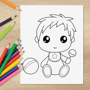 Baby Boy Jumpsuit Colouring Page Rubber Stamp