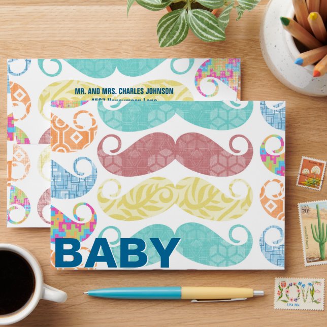 Baby Boy Lil Man Moustache Envelopes (Desk)