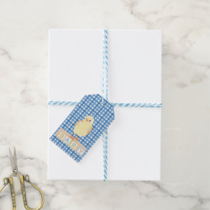 Baby Boy Little Chick Blue Gingham Gift Tags