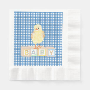 Baby Boy Little Chick Blue Gingham Napkin