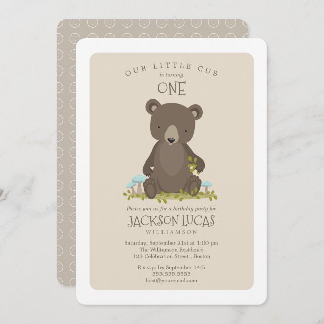 Baby Boy Little Cub Child's Birthday Party Invitation (Front/Back)