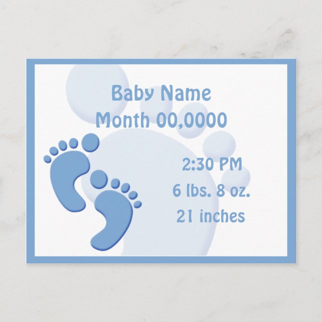 Baby Boy Little Feet Footprint Birth Announcement Postcard (Front)