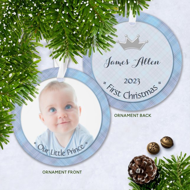 Baby Boy Little Prince First Christmas Keepsake Or Ornament (Keepsake Baby's First Christmas Photo Ornament with Year and Name | Our Little Prince, Baby Boy )