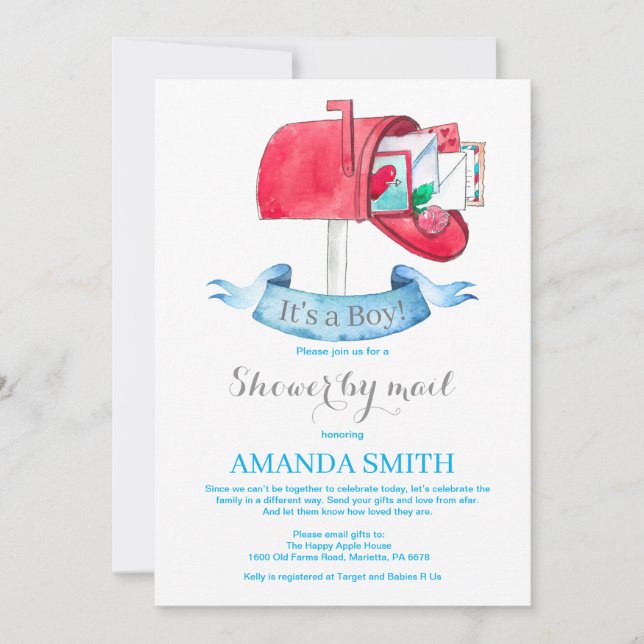 Baby Boy Long Distance Shower by Mail Invitation (Front)