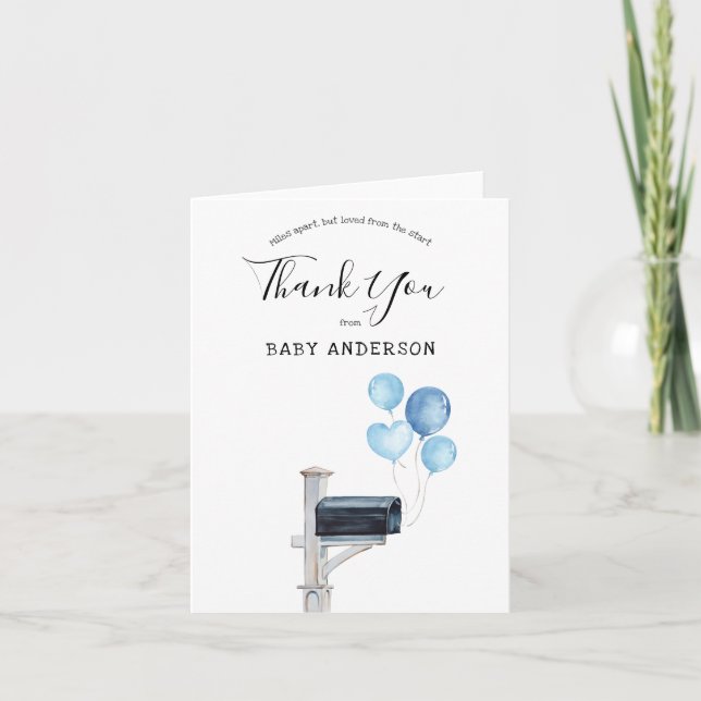 Baby Boy Long Distance Shower Thank You Card (Front)