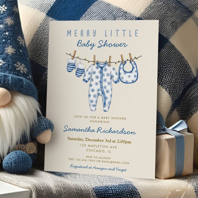 Baby Boy Merry Little Christmas clothes shower Invitation (Creator Uploaded)