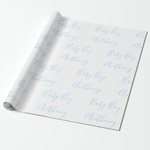 Baby Boy Name Blue Script Customised Wrapping Paper