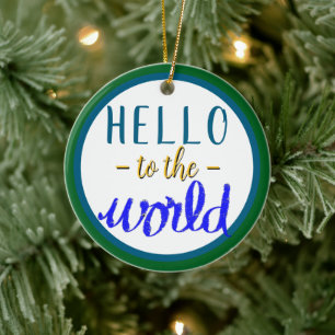 Baby Boy Name Hello to the World Green Blue Ceramic Tree Decoration