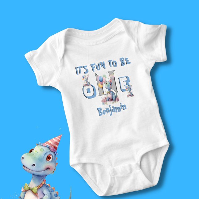 Baby Boy Name One Cute Dinosaurs  Baby Bodysuit (Creator Uploaded)